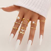 Vintage Style Geometric Solid Color Imitation Pearl Wholesale Rings main image 1