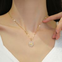 Wholesale Simple Style Classic Style Sunflower Titanium Steel Copper Inlay Artificial Gemstones Pendant Necklace main image 3
