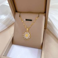 Wholesale Simple Style Classic Style Sunflower Titanium Steel Copper Inlay Artificial Gemstones Pendant Necklace main image 5