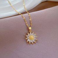 Wholesale Simple Style Classic Style Sunflower Titanium Steel Copper Inlay Artificial Gemstones Pendant Necklace main image 2