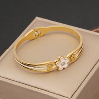 Retro Commute Flower Stainless Steel 18K Gold Plated Zircon Bangle In Bulk main image 7