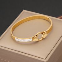 Retro Commute Flower Stainless Steel 18K Gold Plated Zircon Bangle In Bulk main image 2