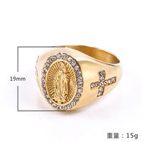 Hip Hop Virgen María Acero Titanio Enchapado Chapados en oro de 18k Hombres Anillos main image 3