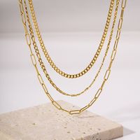 201 Stainless Steel 18K Gold Plated IG Style Nordic Style Modern Style Plating Solid Color Three Layer Necklace main image 5