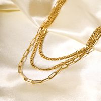 201 Stainless Steel 18K Gold Plated IG Style Nordic Style Modern Style Plating Solid Color Three Layer Necklace main image 4