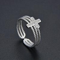 Simple Style Cross Copper Plating Inlay Zircon Unisex Open Rings main image 4
