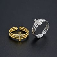 Simple Style Cross Copper Plating Inlay Zircon Unisex Open Rings main image 5