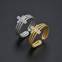 Simple Style Cross Copper Plating Inlay Zircon Unisex Open Rings main image 1