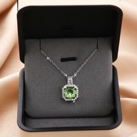 Vintage Style Square Titanium Steel Copper Plating Inlay Zircon Pendant Necklace sku image 7