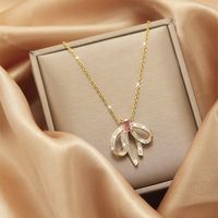 Titanium Steel Copper Vintage Style Tassel Plating Inlay Heart Shape Flower Bow Knot Zircon Pendant Necklace sku image 20