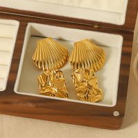 1 Pair Retro Lady Shell Plating 304 Stainless Steel Ear Studs main image 5