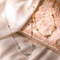 304 Stainless Steel 18K Gold Plated Simple Style Classic Style Plating Inlay Cross Zircon Necklace main image 3