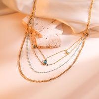 304 Stainless Steel 18K Gold Plated Simple Style Streetwear Plating Inlay Geometric Devil's Eye Hand Of Fatima Zircon Layered Necklaces main image 4
