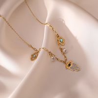 304 Stainless Steel 18K Gold Plated Simple Style Streetwear Plating Inlay Geometric Devil's Eye Hand Of Fatima Zircon Layered Necklaces main image 5