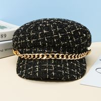 Women's Elegant Basic Retro Plaid Chain Curved Eaves Beret Hat main image 5