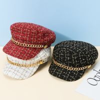 Women's Elegant Basic Retro Plaid Chain Curved Eaves Beret Hat main image 1
