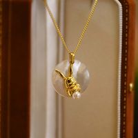 Elegant Cute Rabbit Sterling Silver Plating Inlay Artificial Pearls Silver Plated Pendant Necklace sku image 1