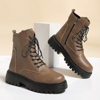 Women's Basic Solid Color Sewing Thread Round Toe Booties Classic Boots Martin Boots main image 6