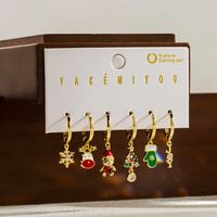Simple Style Shiny Christmas Tree Santa Claus Bell Copper 14k Gold Plated Zircon Drop Earrings In Bulk main image 1
