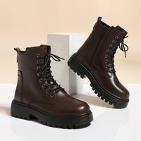 Women's Basic Solid Color Sewing Thread Round Toe Booties Classic Boots Martin Boots sku image 1