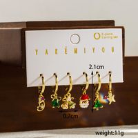 Simple Style Shiny Christmas Tree Santa Claus Bell Copper 14k Gold Plated Zircon Drop Earrings In Bulk sku image 2