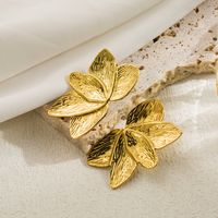 1 Pair Ig Style Simple Style Leaves Flower Plating Stainless Steel Ear Studs main image 6