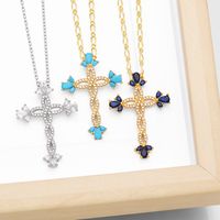 Simple Style Streetwear Cross Copper Plating Inlay Zircon 18k Gold Plated Pendant Necklace main image 1