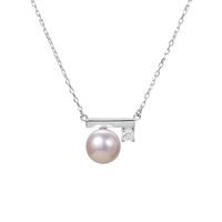 Elegant Solid Color Freshwater Pearl Sterling Silver Plating Inlay Diamond Silver Plated Pendant Necklace main image 5