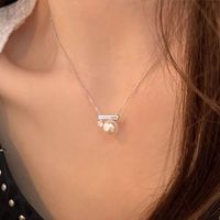 Elegant Solid Color Freshwater Pearl Sterling Silver Plating Inlay Diamond Silver Plated Pendant Necklace main image 4