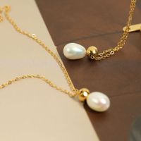 304 Stainless Steel Freshwater Pearl 18K Gold Plated Luxurious Classic Style Plating Inlay Geometric Pearl Zircon Necklace main image 1