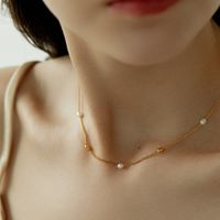 304 Stainless Steel Freshwater Pearl 18K Gold Plated Luxurious Classic Style Plating Inlay Geometric Pearl Zircon Necklace main image 5