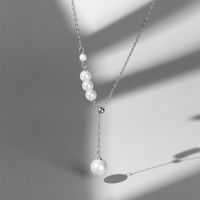 Simple Style Round Sterling Silver Plating Inlay Artificial Pearls Zircon Silver Plated Pendant Necklace sku image 1