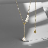 Simple Style Round Sterling Silver Plating Inlay Artificial Pearls Zircon Silver Plated Pendant Necklace sku image 2