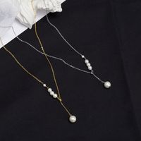 Simple Style Round Sterling Silver Plating Inlay Artificial Pearls Zircon Silver Plated Pendant Necklace main image 1