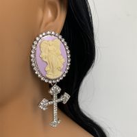 1 Pair Vintage Style Luxurious Cross Plating Inlay Alloy Acrylic Rhinestones Silver Plated Drop Earrings main image 9