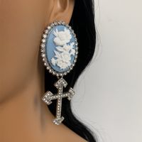 1 Pair Vintage Style Luxurious Cross Plating Inlay Alloy Acrylic Rhinestones Silver Plated Drop Earrings main image 7