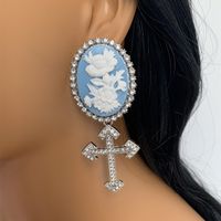 1 Pair Vintage Style Luxurious Cross Plating Inlay Alloy Acrylic Rhinestones Silver Plated Drop Earrings main image 6