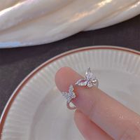 Lady Butterfly Sterling Silver Inlay Artificial Diamond Open Rings main image 3