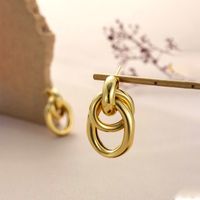 1 Pair French Style Simple Style Classic Style Semicircle Double Ring Copper Ear Studs main image 3