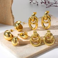 1 Pair French Style Simple Style Classic Style Semicircle Double Ring Copper Ear Studs main image 2