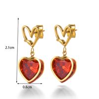 1 Pair French Style Simple Style Heart Shape Stainless Steel Zircon 18k Gold Plated Drop Earrings sku image 6