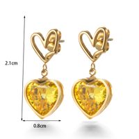 1 Pair French Style Simple Style Heart Shape Stainless Steel Zircon 18k Gold Plated Drop Earrings main image 2