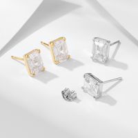 1 Pair Ig Style Modern Style Geometric Square Plating Inlay Sterling Silver Zircon 14k Gold Plated Rhodium Plated Ear Studs main image 7