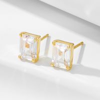 1 Pair Ig Style Modern Style Geometric Square Plating Inlay Sterling Silver Zircon 14k Gold Plated Rhodium Plated Ear Studs main image 1