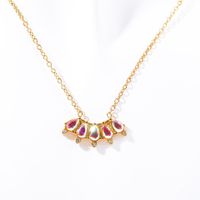 304 Stainless Steel 18K Gold Plated Simple Style Classic Style Plating Inlay Color Block Rhinestones Necklace sku image 5