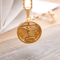 Casual Hip-Hop Cross Round Titanium Steel Plating 18K Gold Plated Charms main image 4