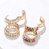 1 Paire Style Vintage Cercle Couleur Unie Placage Incruster Le Cuivre Zircon Plaqué Or Boucles D'oreilles Cerceau main image 2