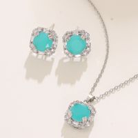 Elegant Lady Geometric Copper Inlay Zircon White Gold Plated Earrings Necklace sku image 2