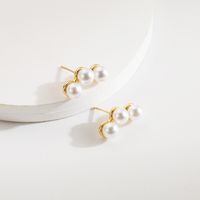 1 Pair Elegant Streetwear Geometric Round Flower Inlay 304 Stainless Steel Artificial Pearls Rhinestones 14K Gold Plated Ear Studs sku image 6