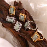 Basic Vintage Style Classic Style Geometric Stainless Steel Plating Inlay Natural Stone 18k Gold Plated Rings Earrings main image 4